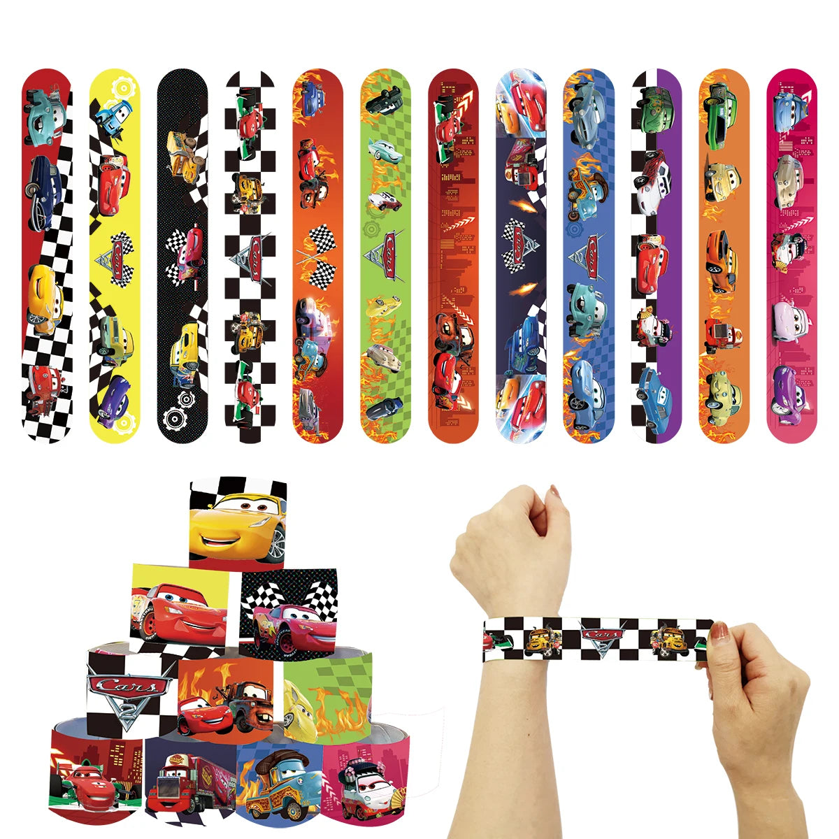 Cars Theme Birthday Party Decoration Tableware Banner Tablecloth Gift Bag Paper Plates Party Favors Toy Set Stamps Bracelets