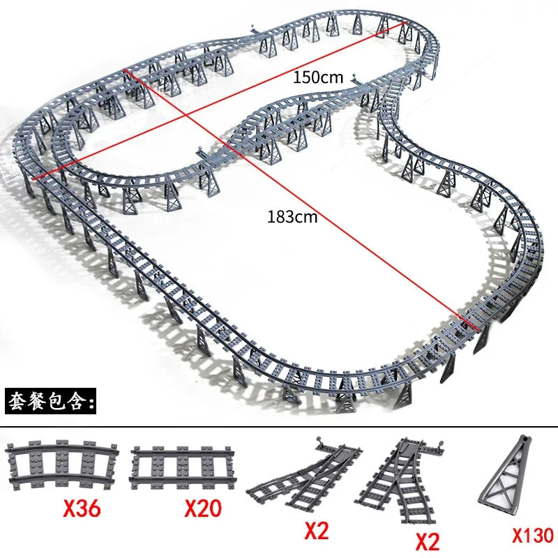 DIY Train Track Combination MOC Railroad Bridge Building Blocks Cross Track Bricks Toys Rail Car Scene Compatible With LEGO