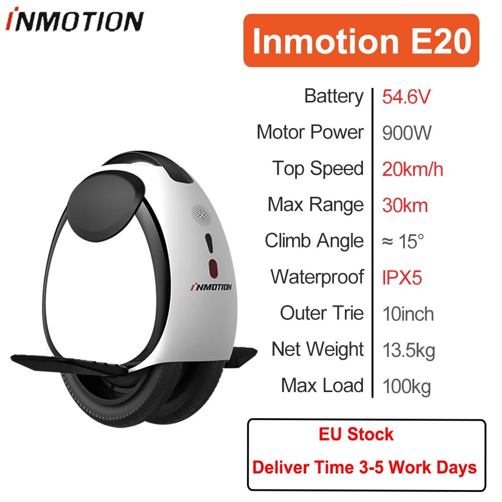 Newest Inmotion E20 54.6V 900W Motor 10inch Tire 20km/h IPX5 Waterproof Inmotion E20 Electric Unicycle for Children Adults