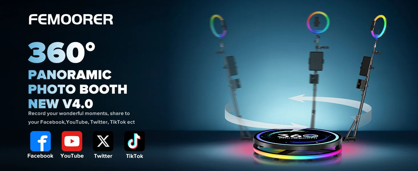 360 Photo Booth for Video with App Control Rotating 360photo Booth Degree Photobooth Machine with RGB Ring Light for Party Event