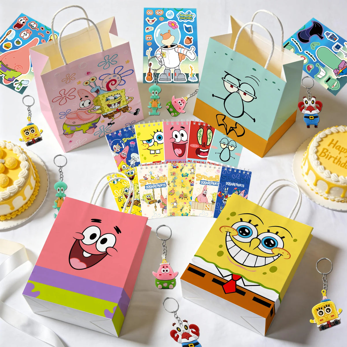 96 Pcs SpongeBob Birthday Party Favors-SpongeBob Party Favors Bags Keychain Stickers Slap Bands Etc SpongeBob Party Supplies