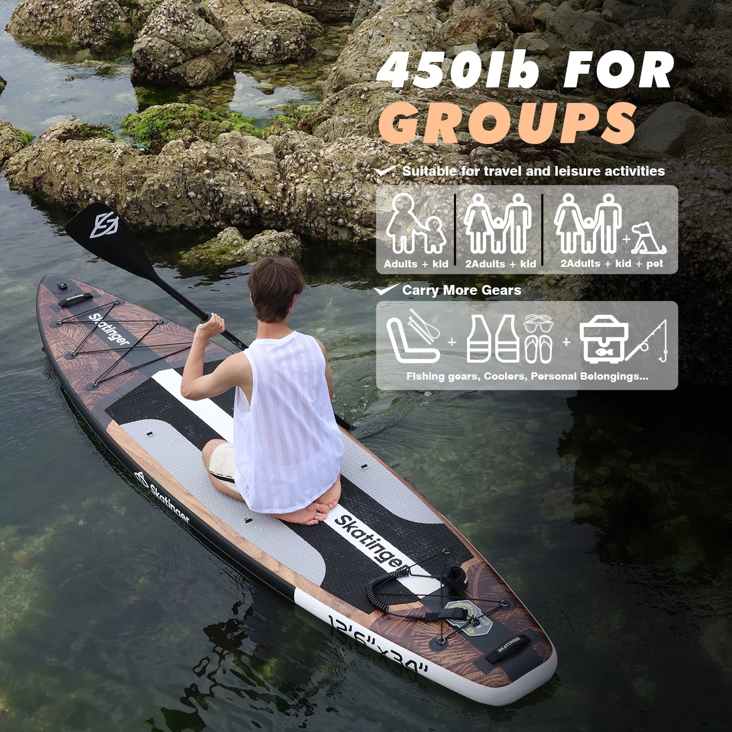 SKATINGER 12'6''x34''x6'' Inflatable Paddle Board for Adults Waterproof Standing Style SUP Board with Accessories for Aquatic