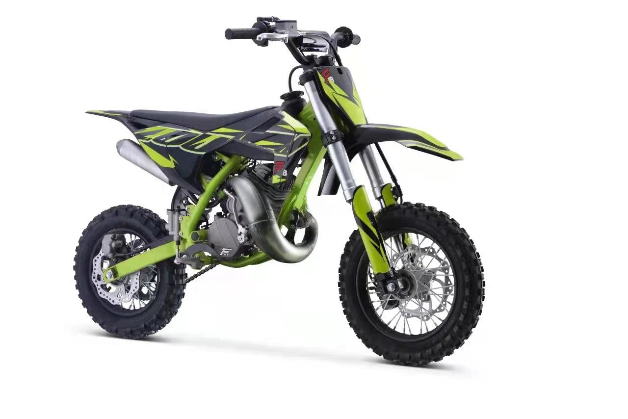 Perfect for young riders, this 50cc 2-stroke mini dirt bike features electric start and off-road capability—ideal as a pit bike for kids ready for adventure!