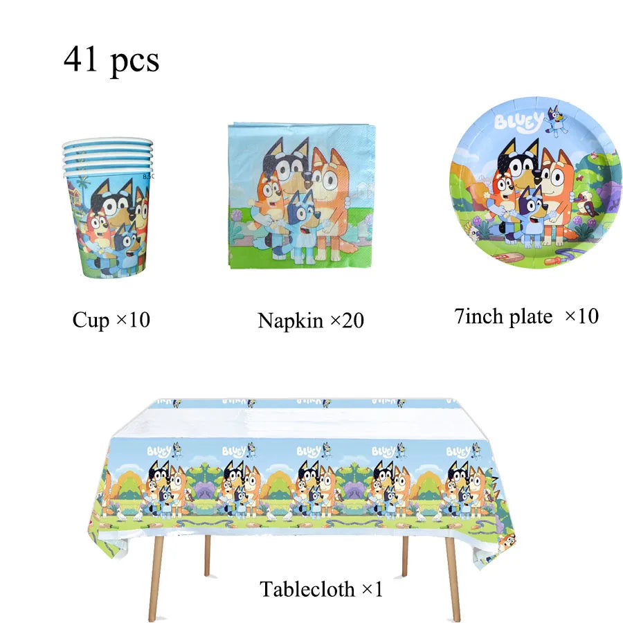 Blue dog Birthday Party Supplies Goodie Bag Stuffers Fillers Tableware Plates Cups Napkins Tablecloth Party Favor Decorations