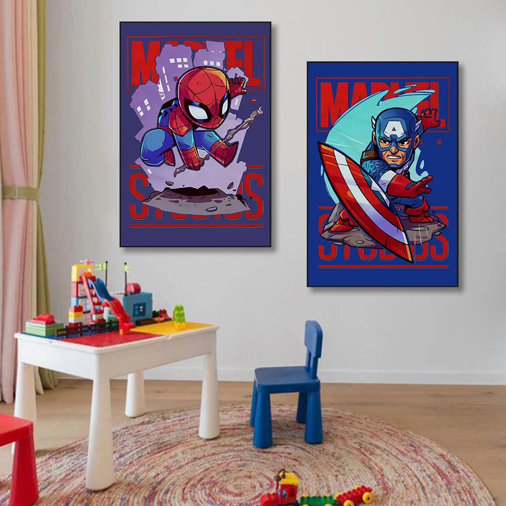 Frameless Marvel Superhero Wall Art Posters SpiderMan Iron Man Avengers Cartoon Canvas Painting Print Modern Kid Room Home Decor