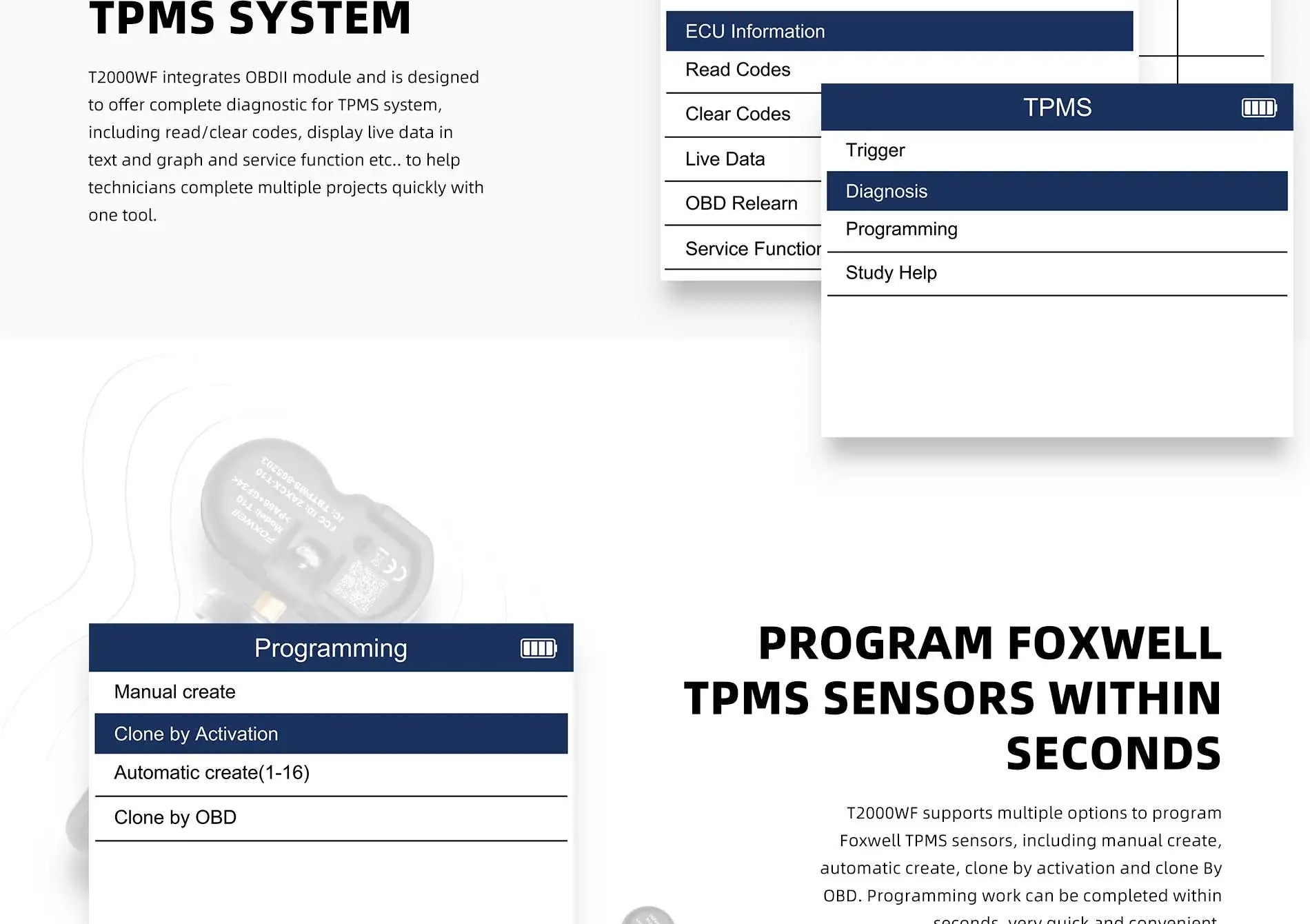 FOXWELL T2000 WF TPMS Diagnostic Tool for Car Tire Pressure Monitor System Programming Diagnosis Sensors Program PK T2000 pro
