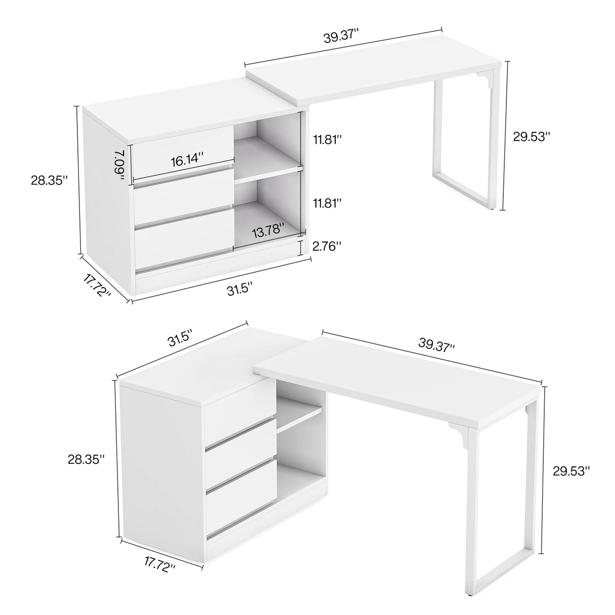 Tribesigns L-Shaped Computer Desk with Drawers and Shelves, Reversible Corner Office Desk Study Writing Table for Home Office