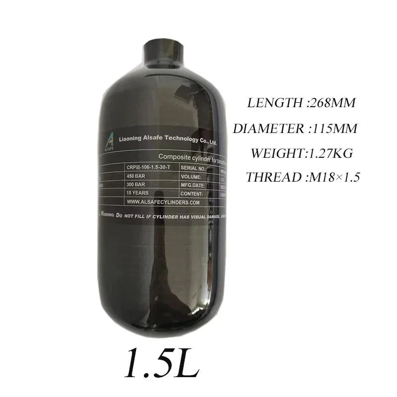 ALSAFE 1.5L 4500psi Composite Air Tank Ultra Light Carbon Fiber Diving tank M18*1.5
