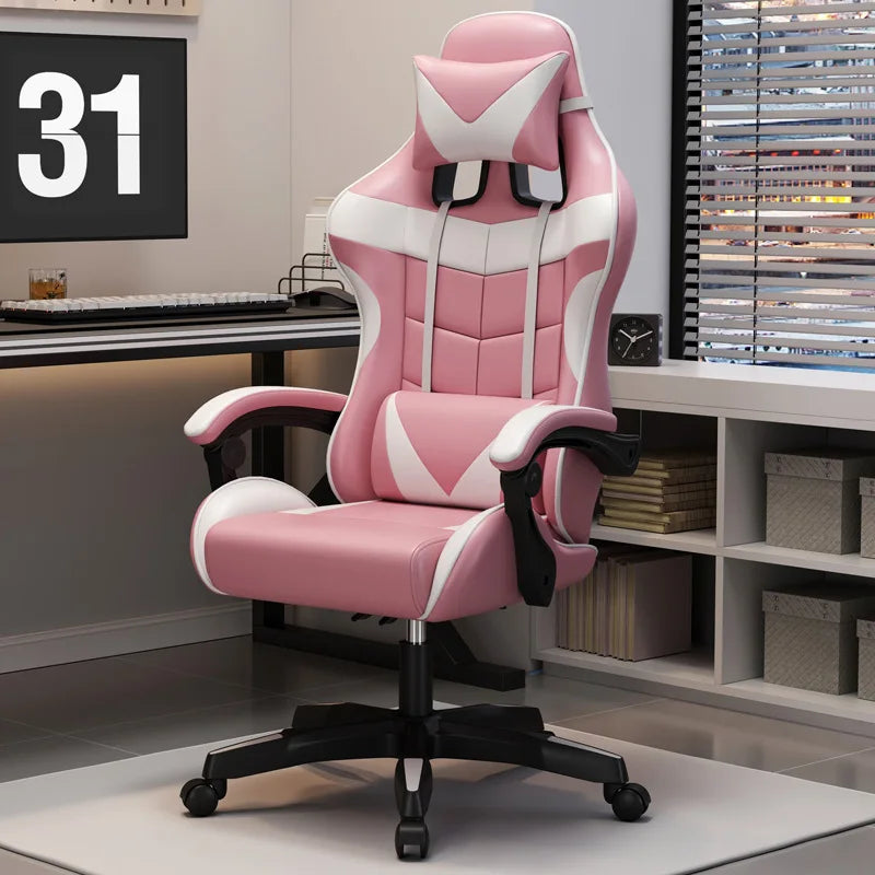 Gaming Chair Ergonomic Office Chair Adjustable Swivel Computer Chair Silent Wheels Lumbar Support Comfortable Seat Home