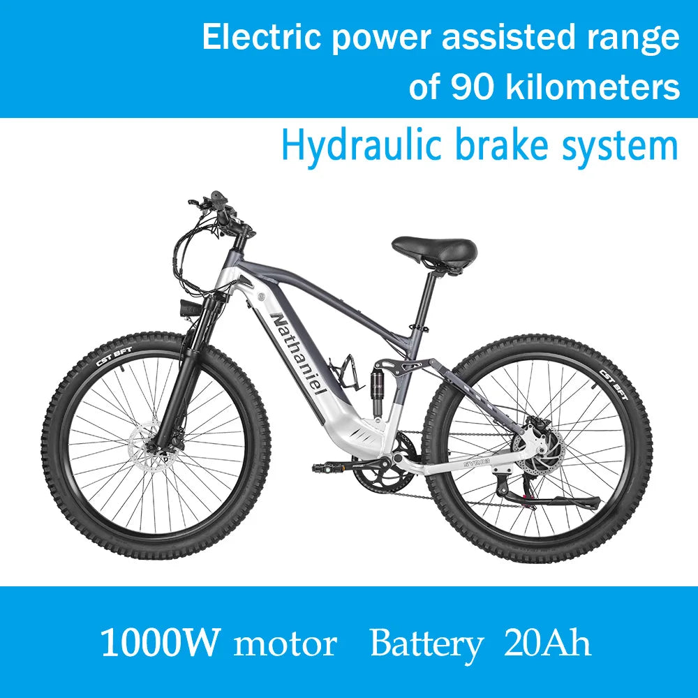 Nathaniel SYR03 Electric Bike 27.5' 1000W Adult Electric Assisted Bike 48V 20Ah Large Capacity Detachable Lithium Batteries Ebik