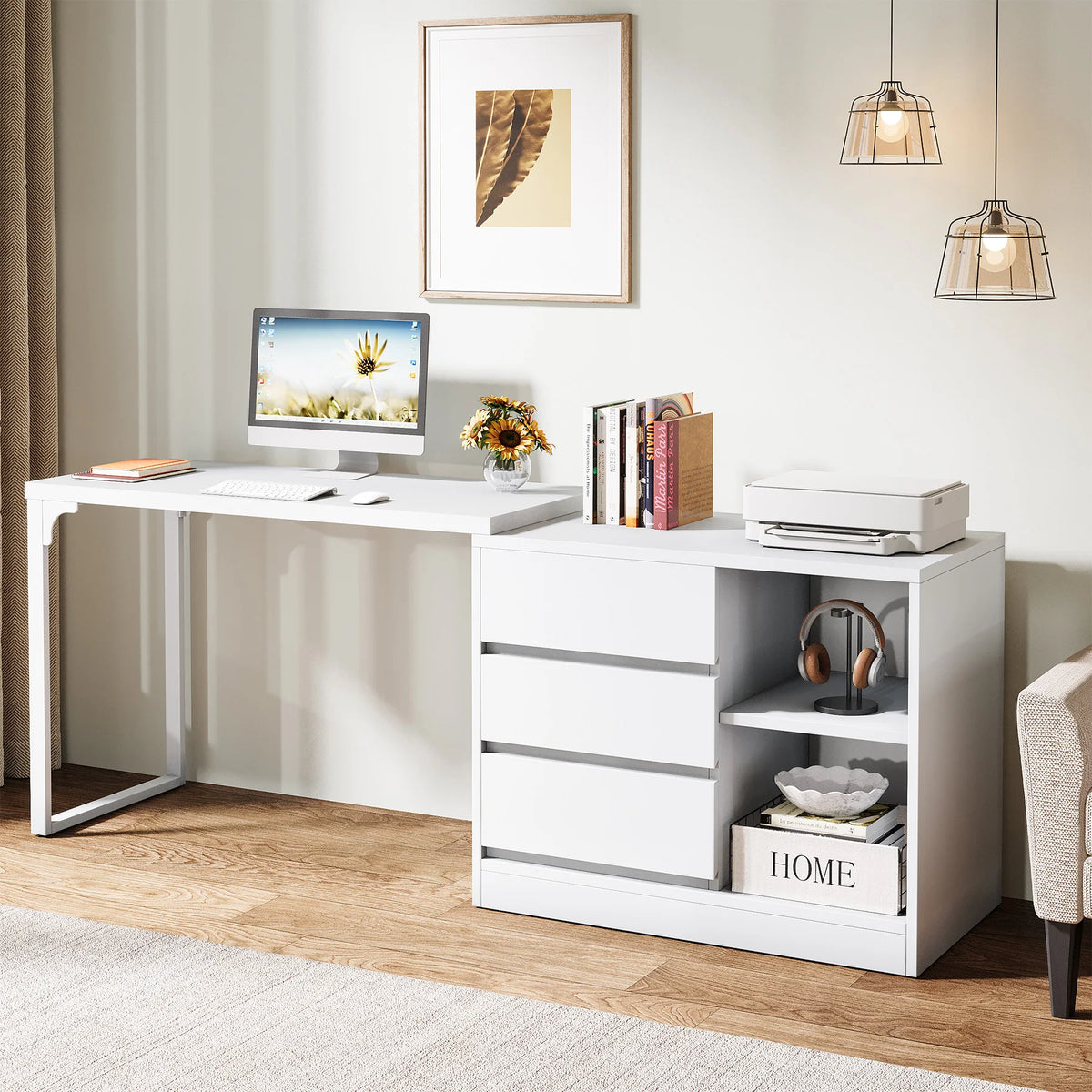 Tribesigns L-Shaped Computer Desk with Drawers and Shelves, Reversible Corner Office Desk Study Writing Table for Home Office