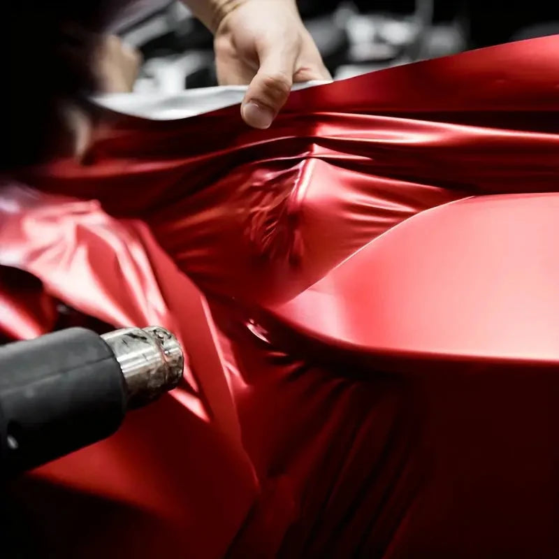 Premium Red Satin Chrome Matte Metallic Vinyl Film Car Wrap Foil with Air Release Self Adhesive Decal