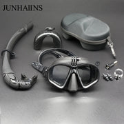 Wet Low Volume Diving Mask Tempered Glass Freedive Mask J-type Diving Mask Snorkel Set with Camera Mount Black
