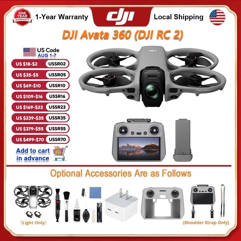 DJI Avata 360 360° Panoramic FPV Drone With Camera & Optional Accessories Drones 4K Professional 8K HDR Video 1-Inch Sensor All-Round Obstacle Avoidance