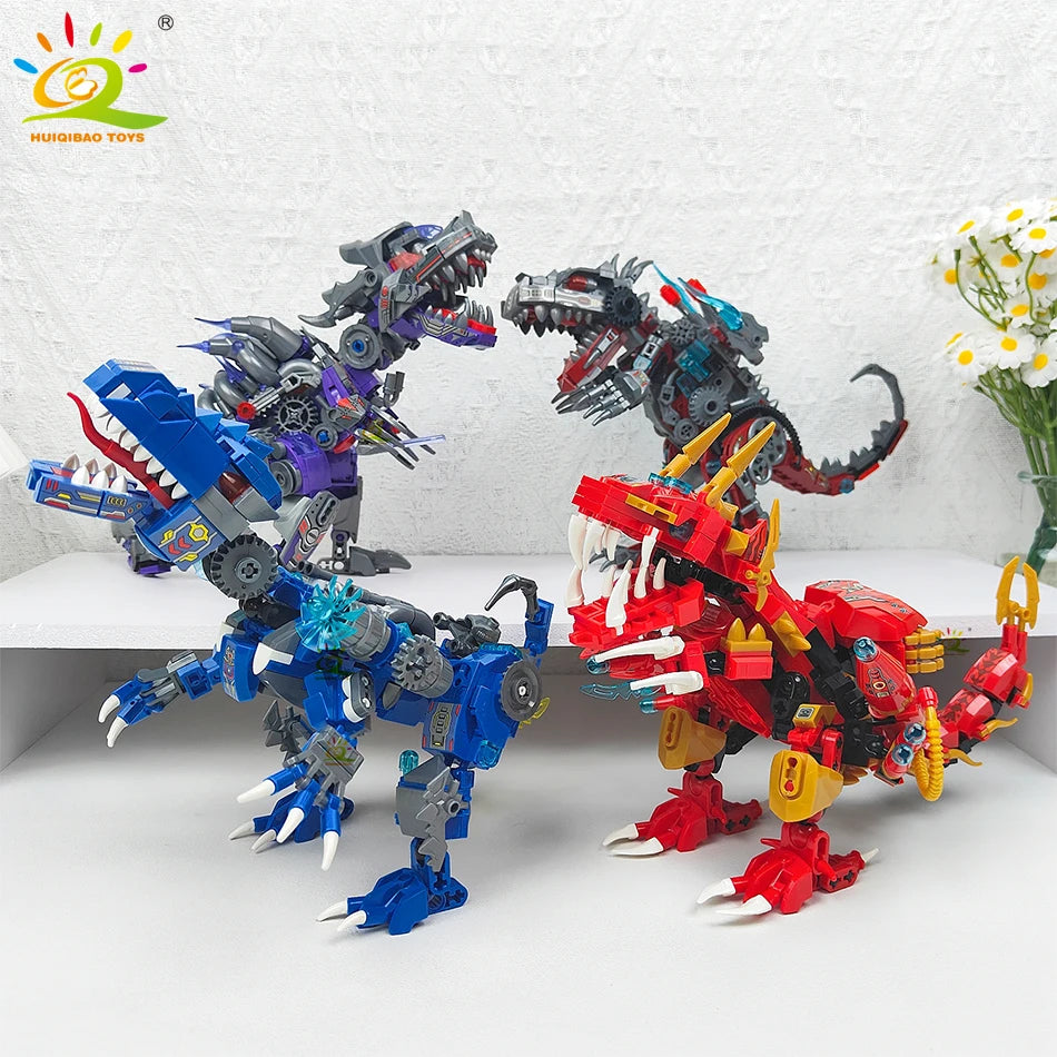 HUIQIBAO 2in1 Jurassic Dinosaur World Model Building Blocks City Triceratops Velociraptor Dino Park Bricks Children Toy Game