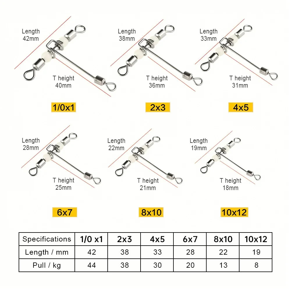 10pcs Luminous Fishing Swivels T-Shape 3 Way Rolling Swivel Cross-Line Barrel Swivel with Beads Sea Fishing Hook