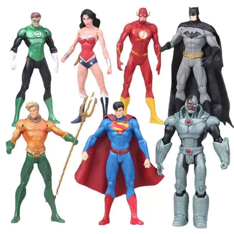 7pcs/lot Justice League Flash Aquaman Superman Batman Wonder Woman PVC Action Figure Collectible Model Toy 17cm