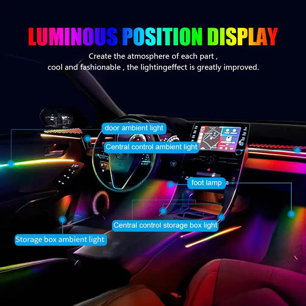 Dreamcolor Acrylic Interior Car LED Strip Light with Wireless APP, RGB 6/10/18 in 1 with 175 inches Fiber Optic Strip Lights for Car, Dynamic Chasing Music Sync Neon Car Ambient Lighting Kits