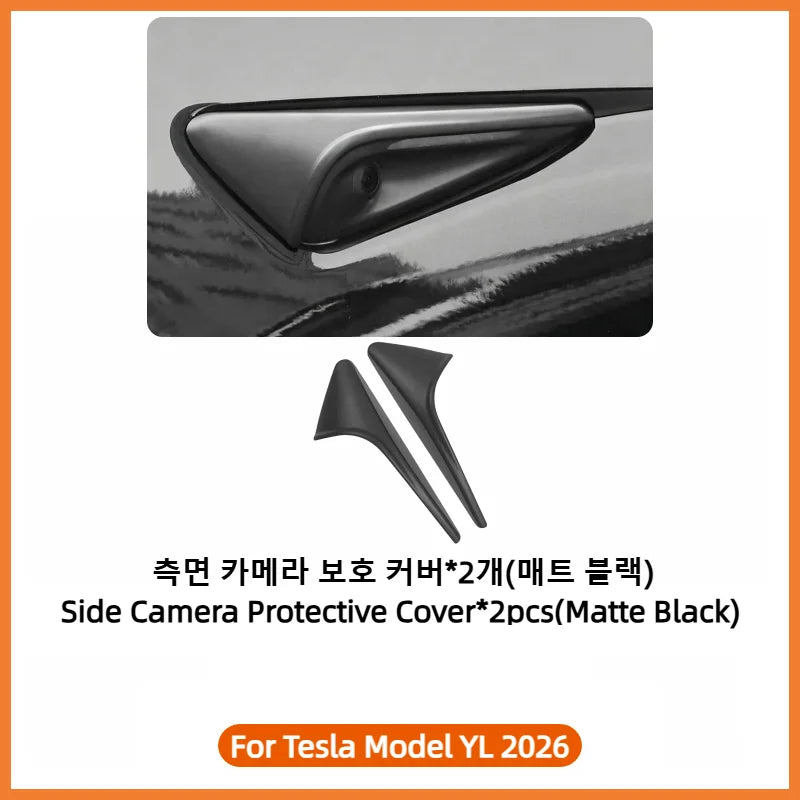 For Tesla Model YL Launch 2026 Side Camera Cover Lens Protector ABS Camera Cover Black Fiber Pattern ABS Leaf Board Accessories