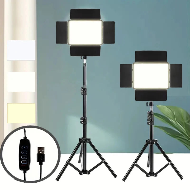 LED Video Photography Atmosphere Fill Light 9-Inch Square 43-Inch Tripod USB Power Supply 3 Light Colors Adjustable 4 Leaf Baffl