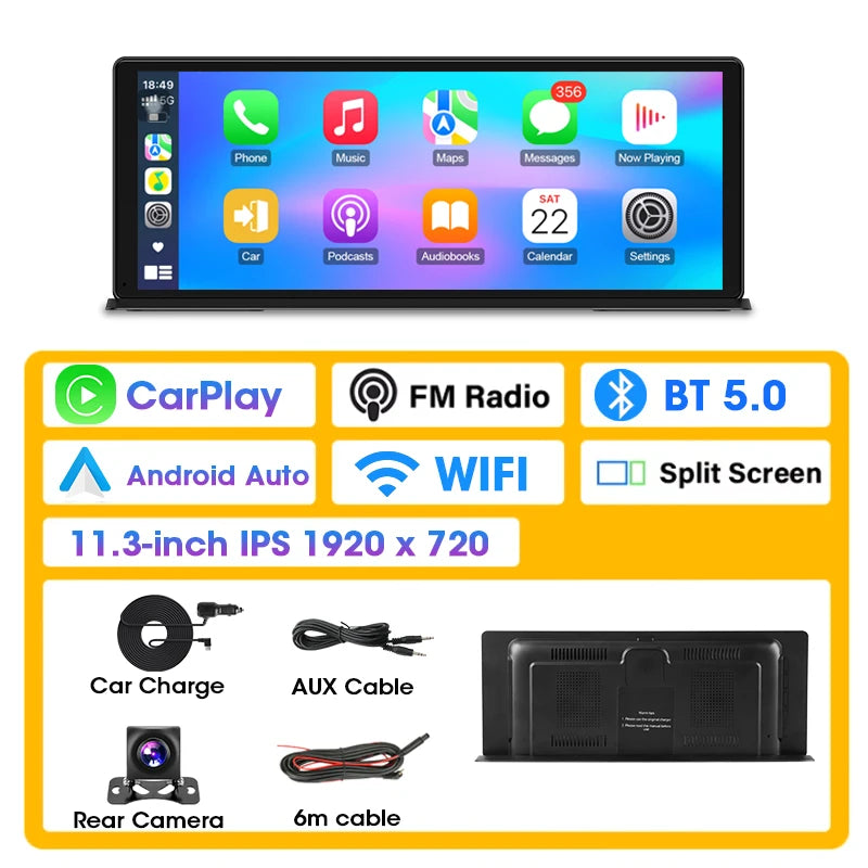 Develuck 11.3" Car Stereo Wireless Carplay Android auto Video with Rear Camera GPS Navigation Car Audio Receivers Dual Bluetooth