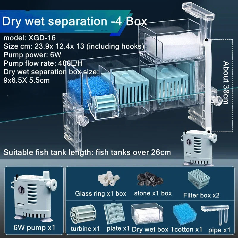 New Fish Tank Waterfall Filter Box Wall Mounted Built-in Silent Circulating Water Purifier For Aquarium Tank Box With Water Pump