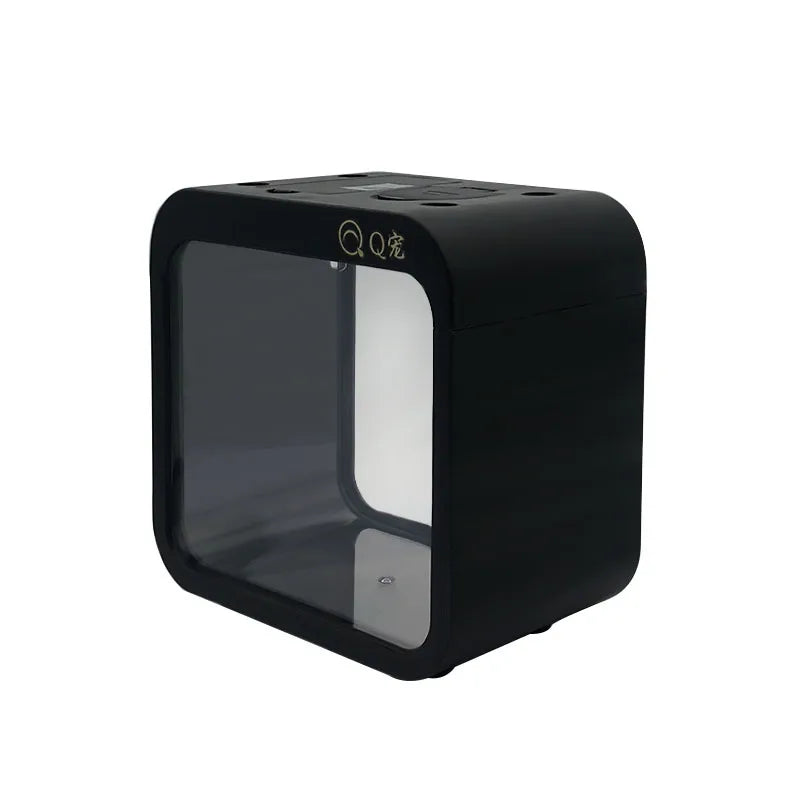 Desktop Transparent Acrylic Fish Tank Plastic Small Goldfish Tank Creative Aquarium with LED Light Decoration (No Batteries)