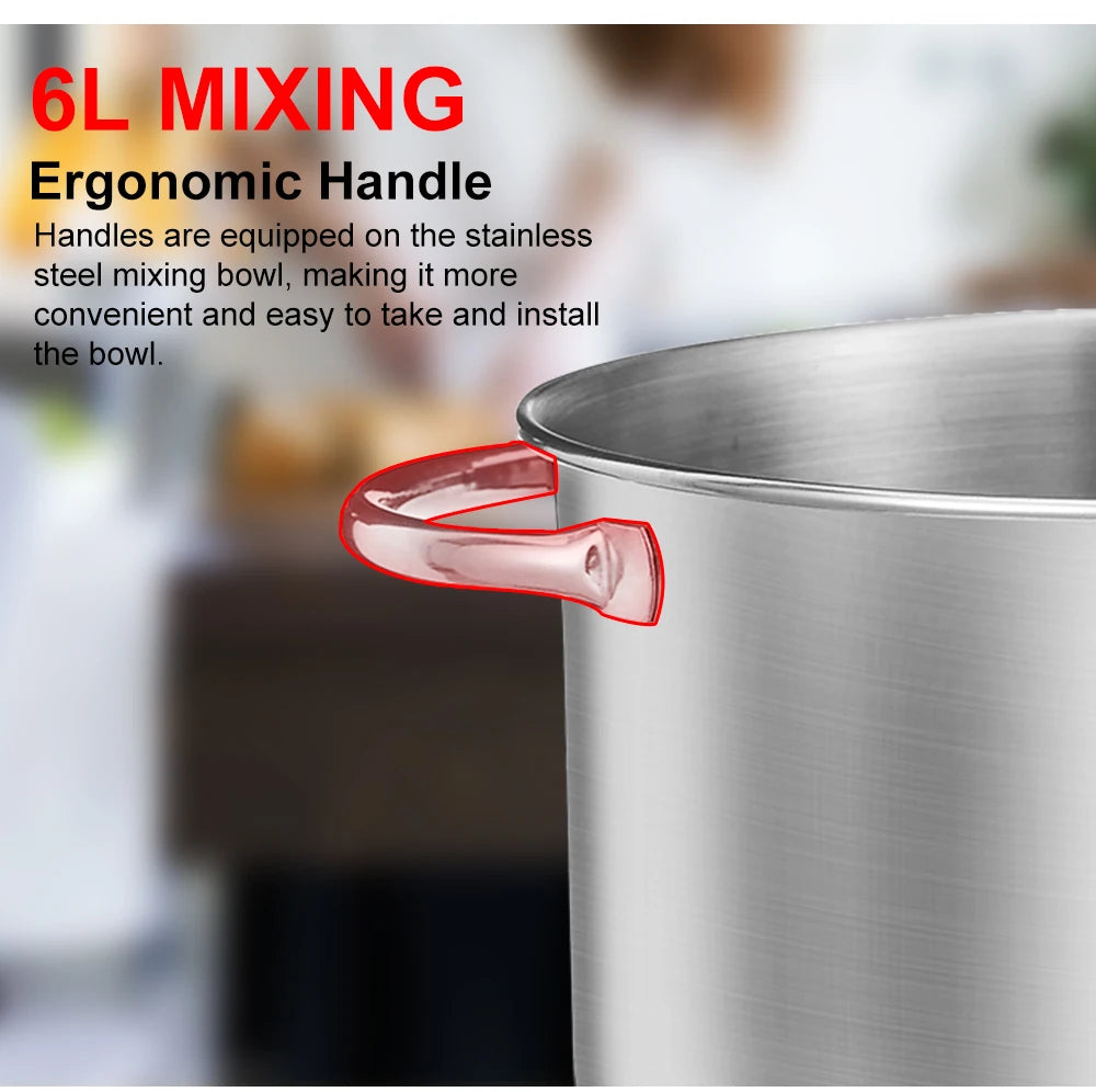 BioloMix 6L Kitchen Food Stand Mixer 1200W DC Quiet Motor Stainless Steel Bowl 6-speed Cream Egg Whisk Whip Dough Kneader