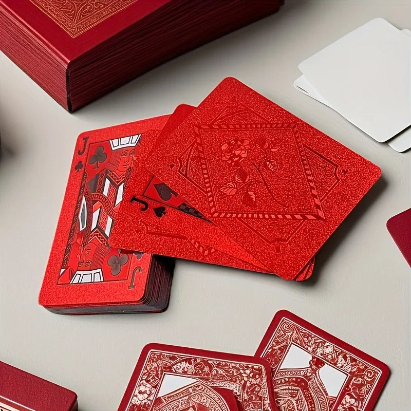 1 Set of Red Rose Playing Cards Waterproof Durable PVC Playing Cards Family Party Entertainment Props Festival Party Favors