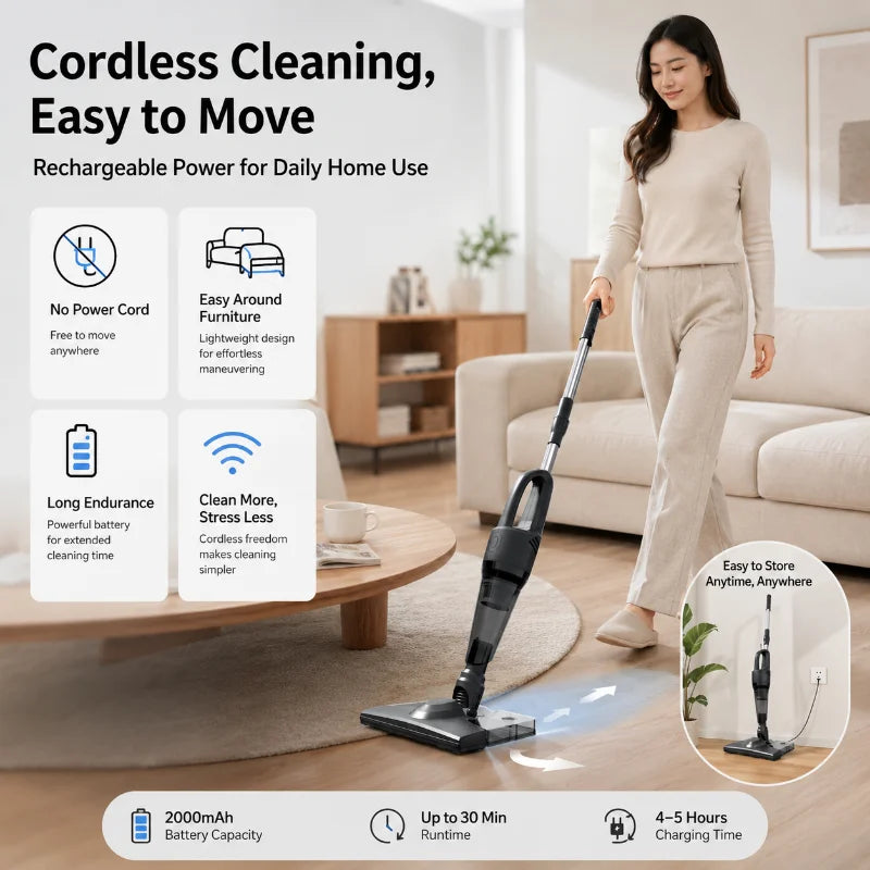 Cordless Handheld Vacuum Cleaner 5Kpa Strong Suction 4-in-1 Stick Vacuum and Mop Lightweight Household Cleaner for Dust Pet Hair