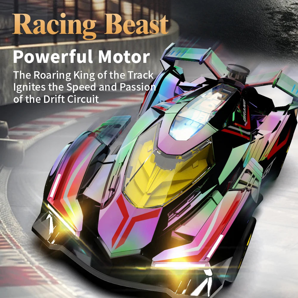 High‑Speed 4WD Holographic Spray Drift RC Car,2.4GHz,Powerful Motor,Cool Mist,45dB Quiet,USB Charging for Night Racing & Stunts