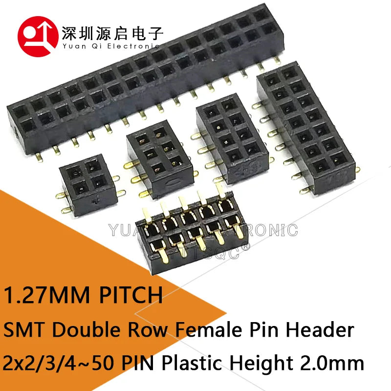 Secure your connections with this double row female pin header—featuring 2.0mm plastic height and designed as a pinheader PCB socket for reliable circuit board interfacing!