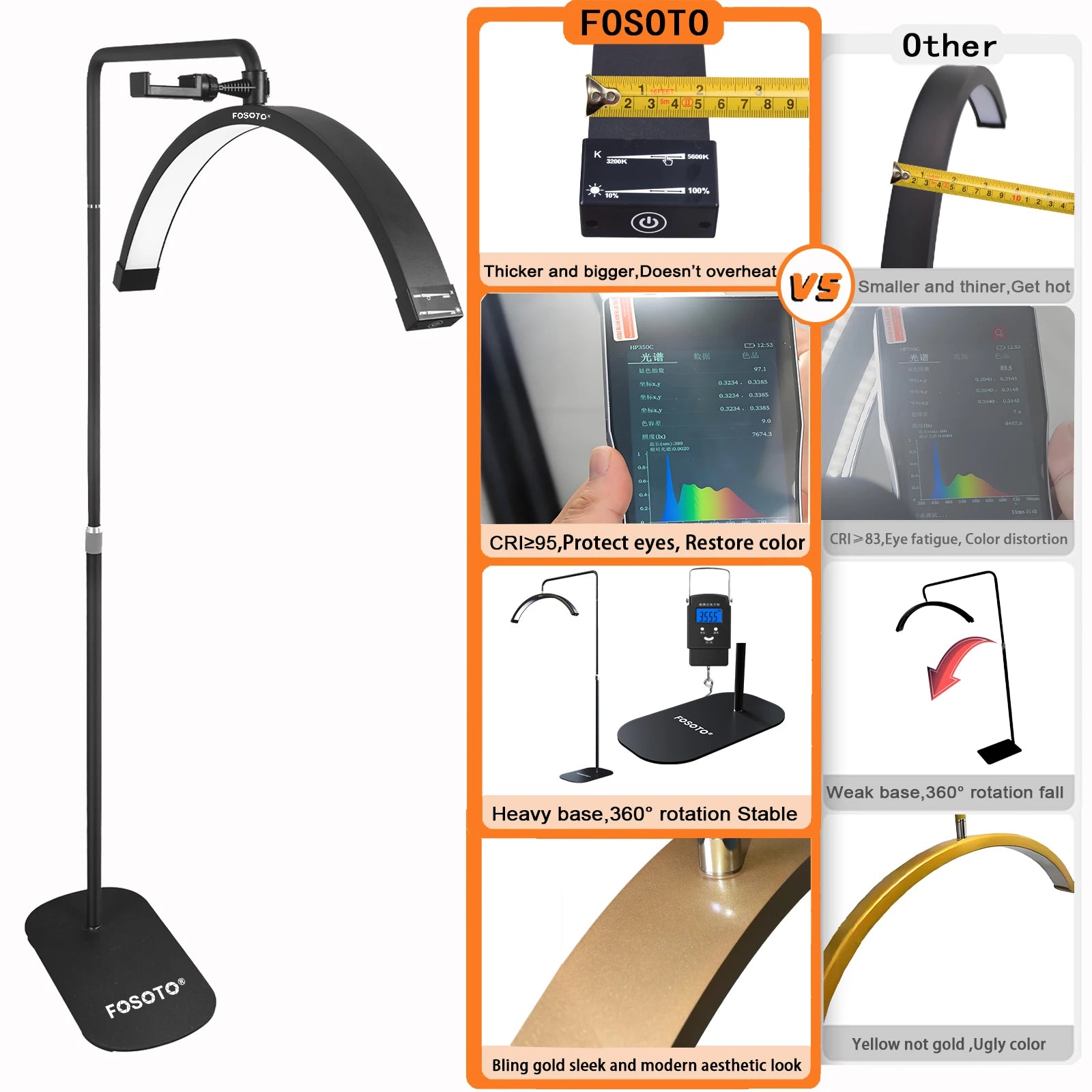 Fosoto Fashion Arc Photography Lamp LED Half-Moon Shaped Light Led Video Lash Light With For Beauty Eyelash Tattoo Makeup