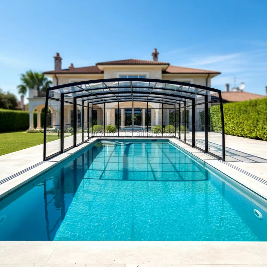 Any Size Custom Aluminum Telescopic Swimming Pool Cover Transparent Retractable Weatherproof Outdoor Backyard Garden Patio Shelt