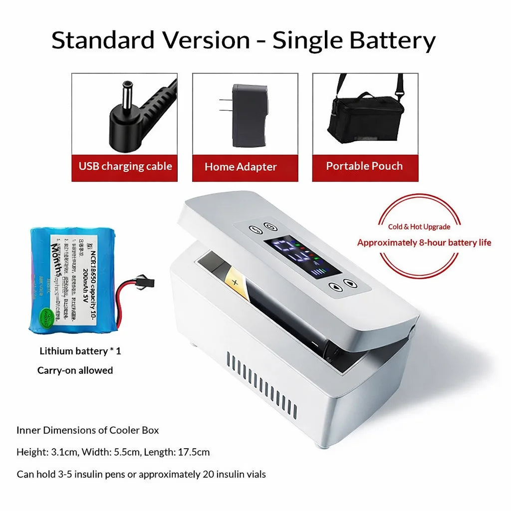 Portable Insulin Cooler Box 0-18°C Mini Fridge USB Rechargeable Travel Case with LCD Display 10200mAh