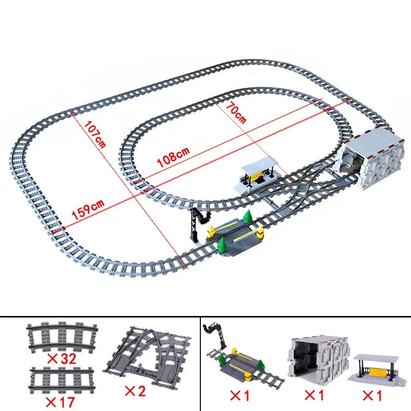 DIY Train Track Combination MOC Railroad Bridge Building Blocks Cross Track Bricks Toys Rail Car Scene Compatible With LEGO