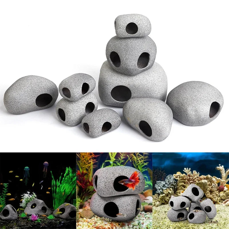 Fish Tank Underwater Cave Decoration, Fish And Shrimp Shelter, Ceramic Landscape Decoration, Purple Clay Aquarium Decoration