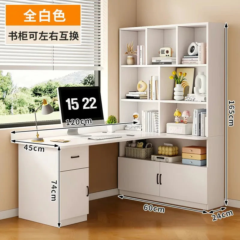 L Shaped Desk with 3 Drawers Corner Computer Desk with Power Outlets Large Storage L-Shaped Desk with Cabinet & Printer Stand