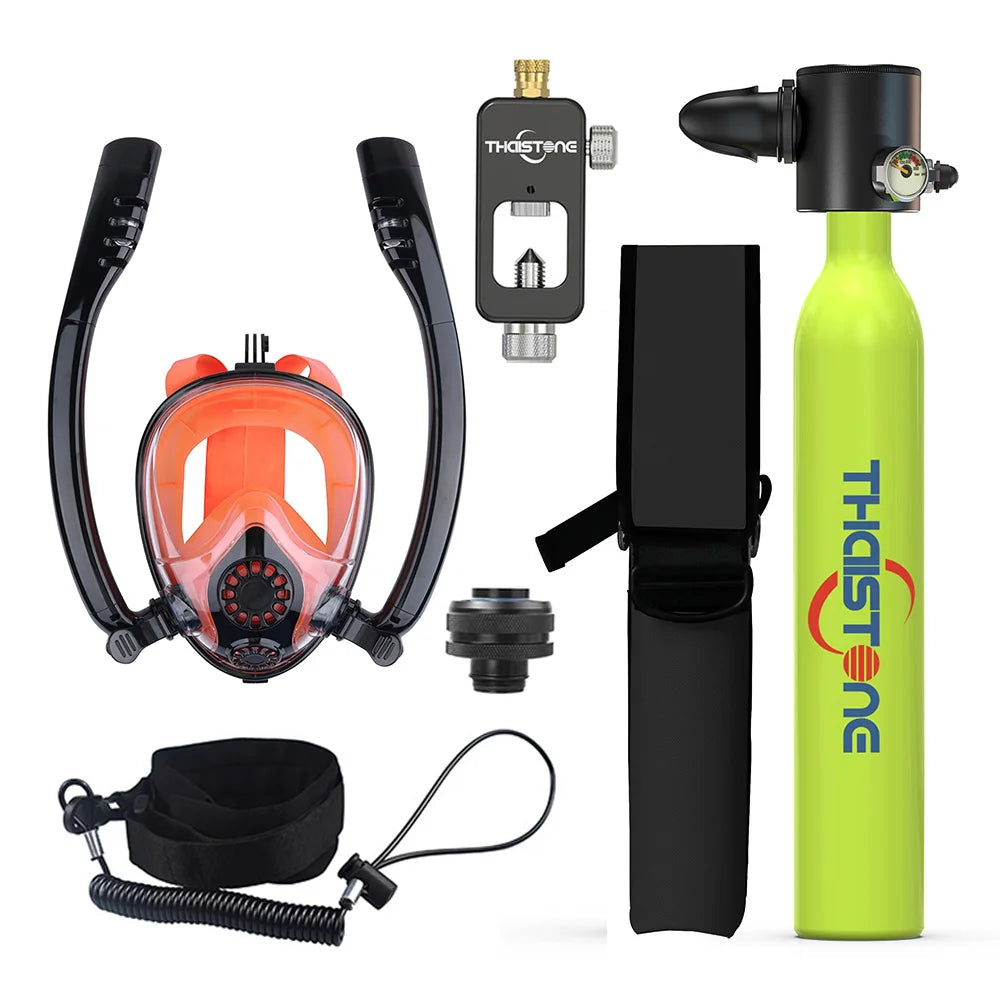THAISTONE Diving Tank with Snorkel Mask 0.5L Mini Scuba Portable Lungs Oxygen Cylinder Full Face Diving Mask 5-10 Mins