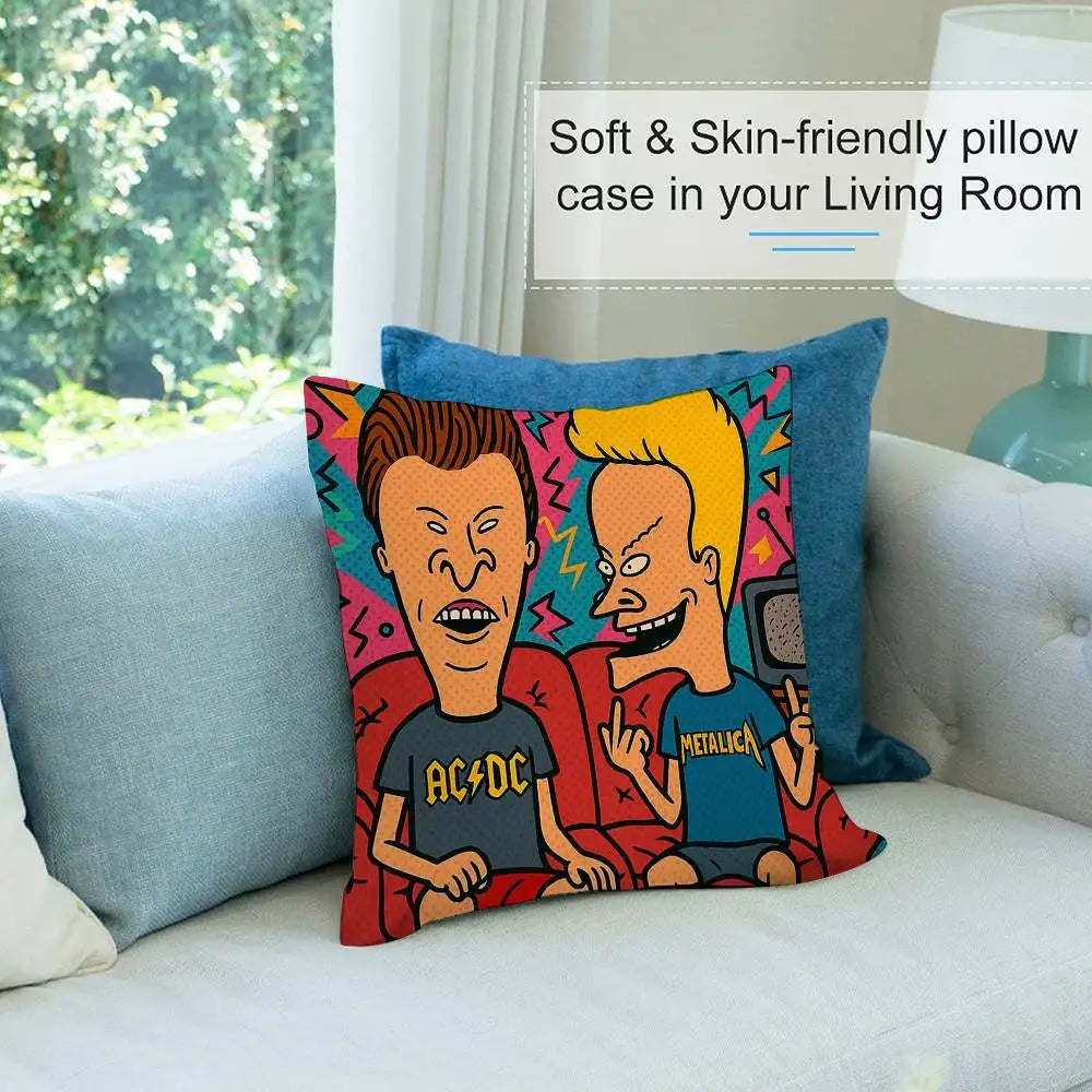 Funny B-Beavis and BUTT-HEAD Pillow Case Short plush Double-sided Print Square Throw Pillow Covers Sofa Home Cushion Decor