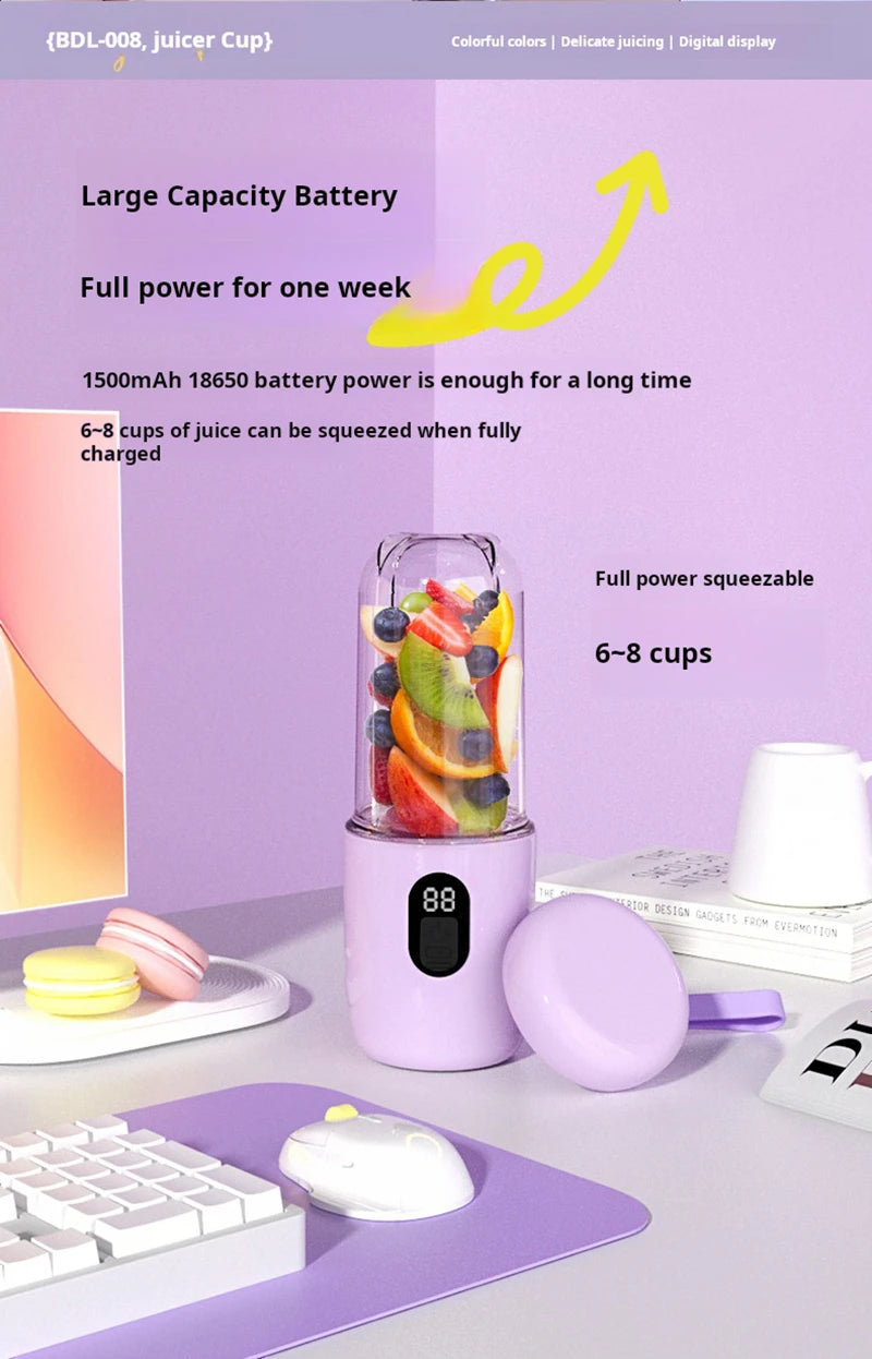 Blend on the go with this portable, USB rechargeable cordless mini juicer mixer—perfect for fresh smoothies anytime, anywhere!