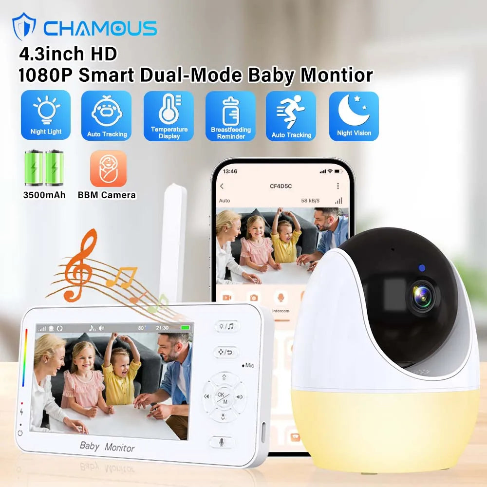 Keep an eye on your little one with this 4.3-inch video baby monitor featuring PTZ IP camera, night light, auto-tracking, and APP remote view control for convenient surveillance!