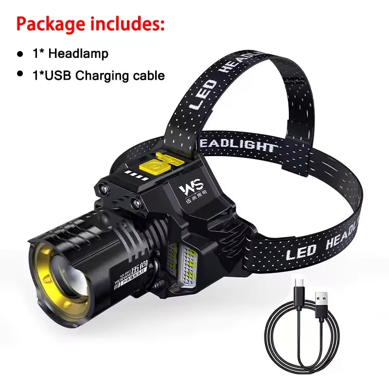 Powerful LED Headlamp Motion Sensor Headlight 18650 Rechargeable Head Flashlights High Power COB Head Lamp Fishing Headlight