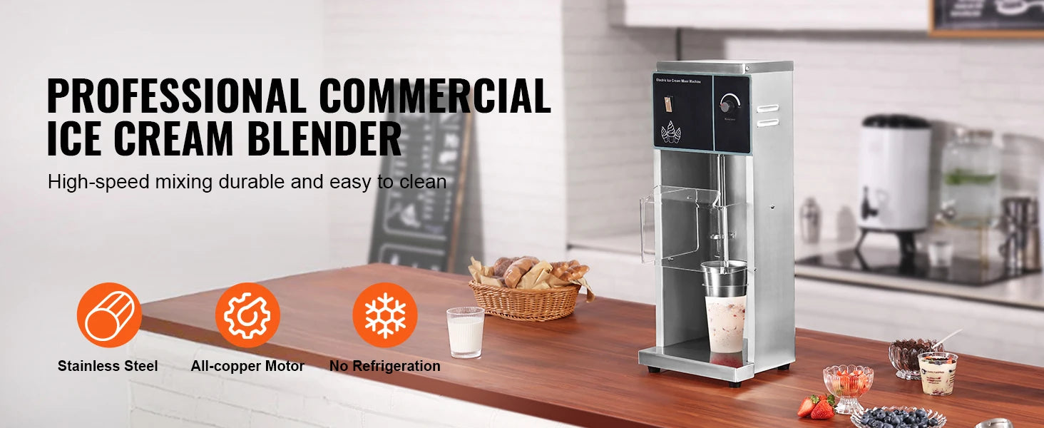 SucceBuy Ice Cream Blender High-Speed Ice Cream Maker Mixer Stir Machine Speed Adjustment Stainless Steel Ice Cream Shaker
