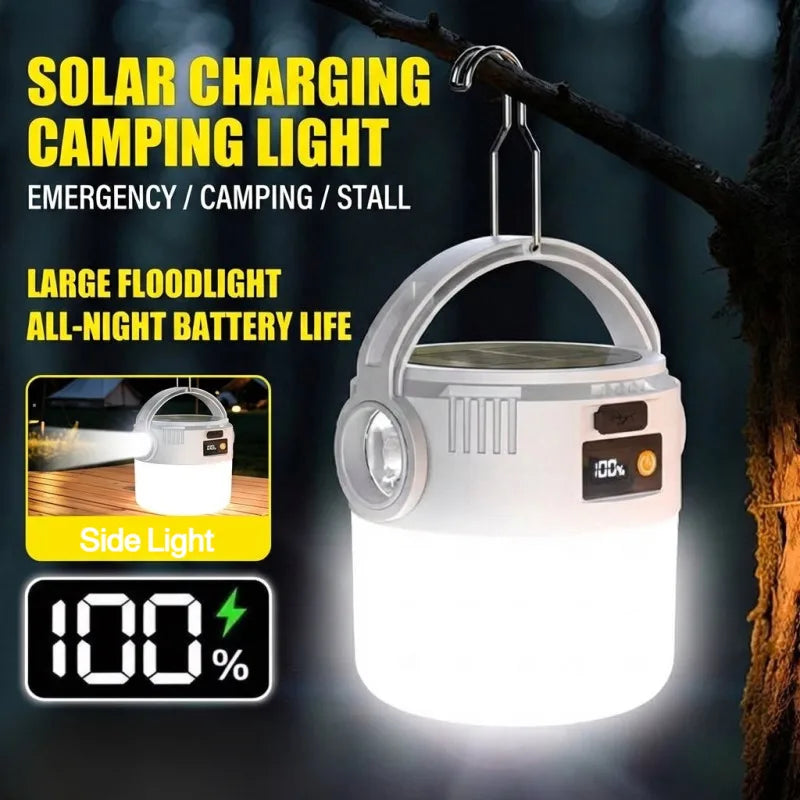 Solar Camping Lantern USB Rechargeable Outdoor Portable Waterproof Emergency Light for Hiking Backpacking Tent Activities