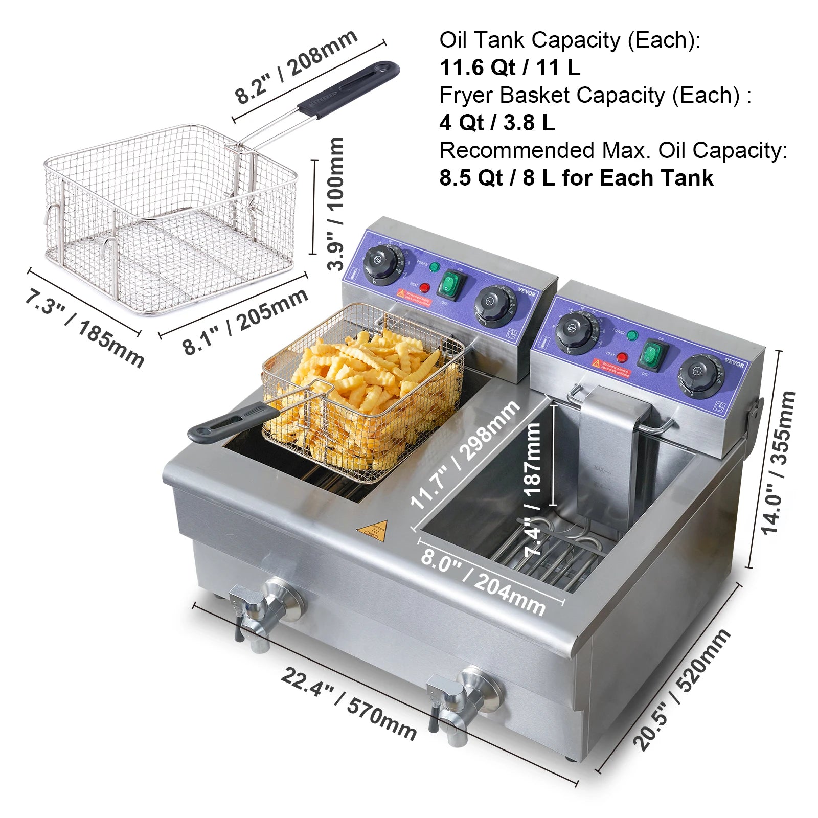 12L Electric Deep Fryer w/Dual Removable Tanks
