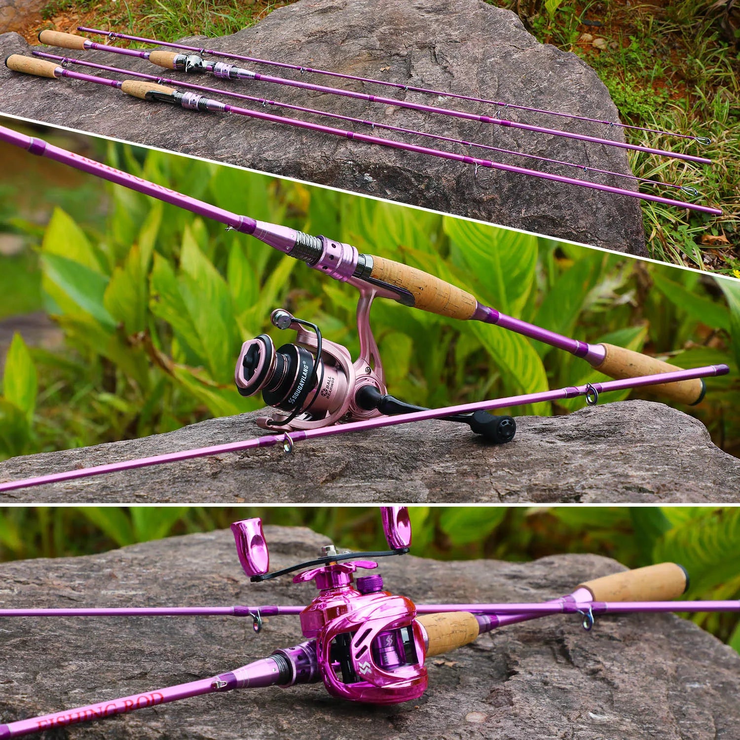 Sougayilang 2Sections Fishing Rod Spinning and Casting Wooden handle Fishing Rod Max 5-12lb Carbon Fiber Perch Fishing Rod