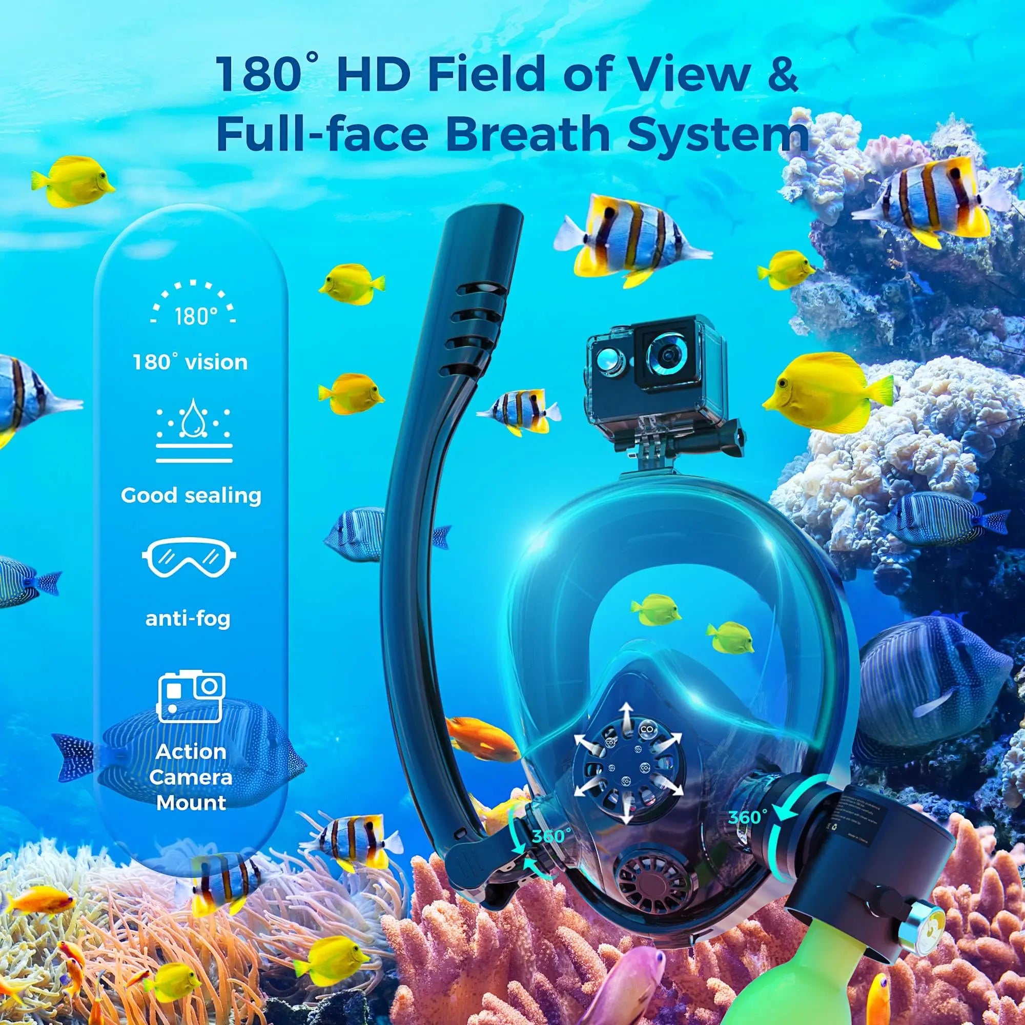 ChikaDIV 0.5L Mini Scuba Tank with Sub-Mask Diving Tank with Full-face Mask Underwater Breath System Lung Tank DOT Certified Pony Bottle for Snorkeling