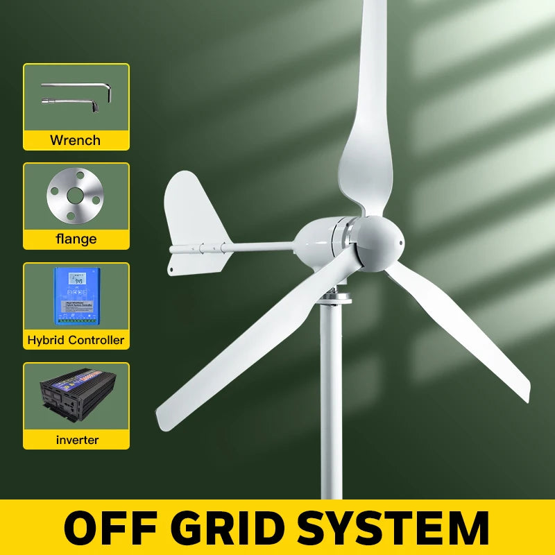 2KW 5KW Horizontal Axis Wind Turbine 12V 24V 48V 96V Wind Generator CE Certified Free Energy Low Speed Off Grid for Home Use