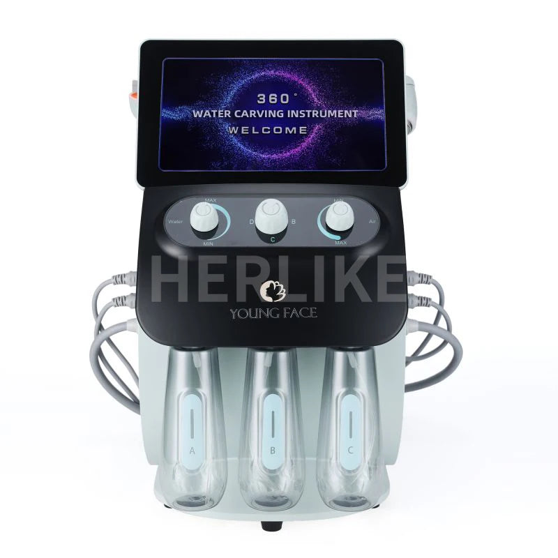 Experience professional skincare with this portable 6-in-1 H2O2 small bubble oxygen facial machine. Improve skin hydration, exfoliate with microdermabrasion, and promote a fresh, glowing complexion with this versatile device!